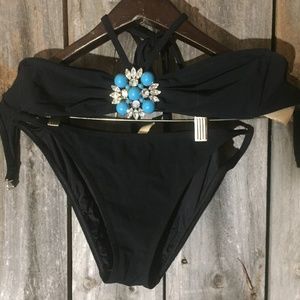 COPY - Michael Kors 2 Pc Jeweled Black Bikini Top…